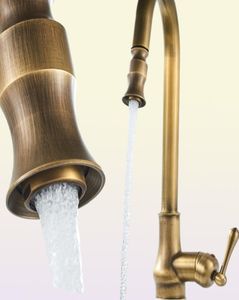 Europe Mélangeur en laiton antique extractible et robinet d'eau froide évier pivotant mélangeur à 360 degrés robinets de cuisine extractibles monotrou T2006997985