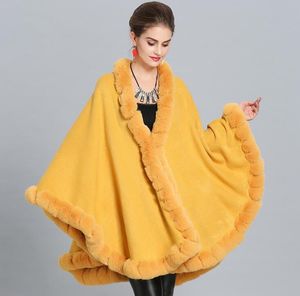 Europa Herfst Winter Dameskaap Cloak Coat Faux Bont Kraag Tops Lady's Cardigan Uitloper Poncho Coat C3908