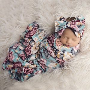 Europe bébé fleurs Swaddle Wrap couverture enveloppes couvertures pépinière literie éponge bébé infantile enveloppé tissu avec bandeau 15060