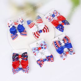 Girls Hair Bows Clip 4 juli Independence Day Ribbon Bowknot Hairspins Star Stripes USA vlag Patriotische haaraccessoires 3 stks/lot