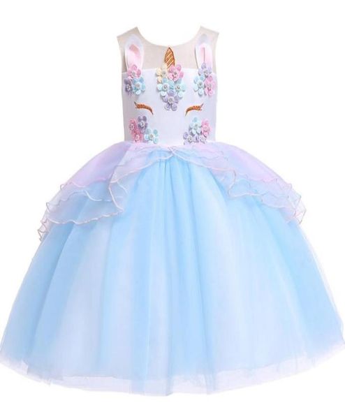 Europe bébé filles robe Applique dessin animé licorne enfants gaze jupe bébé enfants robe de soirée fille dentelle robe de bal Tutu princesse Dres2998219