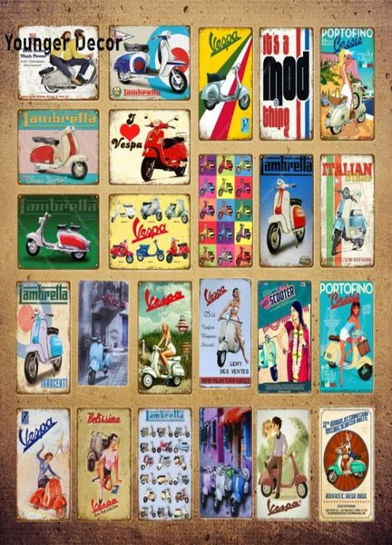 Europe Car Garage Metal Sign Italian Vespa Scooter Lambretta Affiche vintage Classic Electrombile Electrocar Wall Sticker YI0078034266