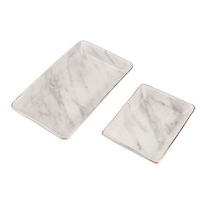 Europa Ceramics Sieraden Dish Tray Marble Patroon Keramisch gerecht Handgemaakte rechthoekige snuisterij opslag Goudrand kommen opslag