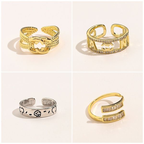 Europa Channel and America Fashion Style Lady Love Rings Suministros de joyería de boda de moda de mujeres 18 km dedo de oro con dedo de cobre ajustable anillo de uñas al por mayor