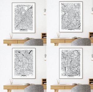 Europa Landen City Madrid Milan Praag Map Posters en prints Cardiff Brussels Street Road Map Art Canvas Painting Home Decor F4483271