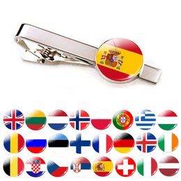 Europe Pays National Flag Tie Clips Men Fashion Metal Tie Bar Clip Espagne UK France Italie Polon