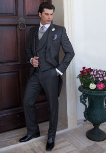 Europa Design Morning Pak Houtskool Bruidegom Tuxedos Mannen Bruiloft Partij Suits Man Zakelijke Pakken (Jas + Broek + Vest + Tie) BM: 923