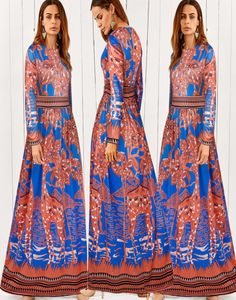 Europa Dresses Vrouwen Kleding Boheemse jurken Fashion Flower Print Chiffon Dress Summer Long Plus Size Casual Maxi goedkope jurken F6237675