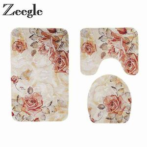 Europa Floral Bath Mat Badkamer Douche Toilet Tapijten Badkamer Voet Mat Non-Slip Bad Tapijt Tapijten Absorberende Badkamer RUG SET 211109