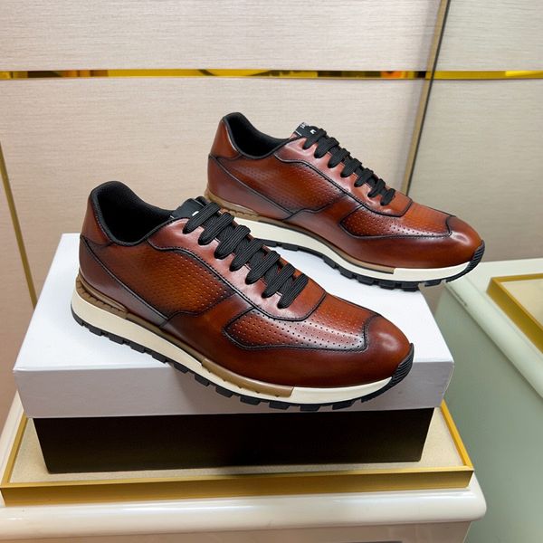 Europe Hommes Paris Véritable Cuir Berluti Chaussures de sport à lacets hommes en cours d'exécution Baskets de mode Plat Designer Marque Coutures en cuir Chaussures décontractées