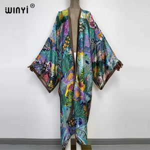 Europa Midden -Oosten Kimono Women Cardigan Stitch Kaftan Cocktail Sexcy Boho Beach Cover Upafrican Holiday Long Sleeve Robe