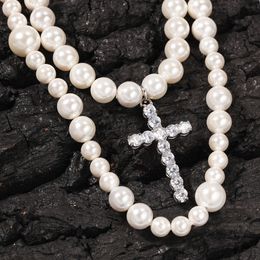 Europe nouveau Hip Hop exagération croix 8-10mm collier de perles pendentif mode glace sur hommes et femmes bijoux cadeau Q0531