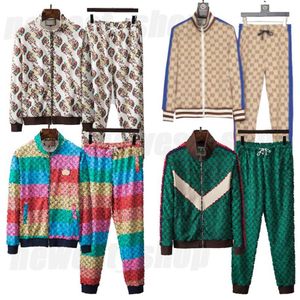 Europe Paris Designer Hommes Femmes Survêtements Costume de sport de luxe Cardigan à fermeture éclair Patchwork Pantalon de couleur Vert rayé Sportsuit Cloth359J