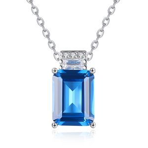 Collier pendentif en pierres précieuses bleues S925 en argent Micro ensemble Zircon géométrie saphir collier mode européenne femmes haut de gamme collier chaîne de mariage bijoux cadeau SPC