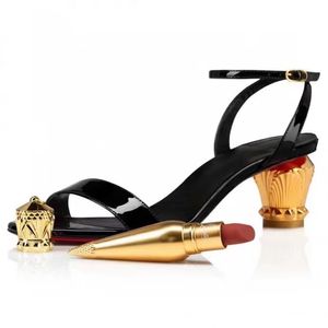 Europa's damesschoenen sandaal nieuwste damesslippers met lage hakken mode vismondschoenen speciaal gevormd gouden hakontwerp sexy veelkleurige maten 35-41