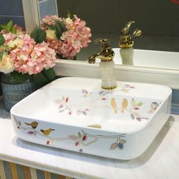 Évier de lavabo chinois de style Europe Jingdezhen Art Comptoir Top Céramique Salle de bain Basin RECTANGULAR BIGH LEAGE MOTELGOOD QTY RUEMN