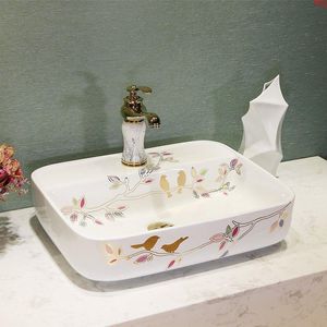 Vanités de salle de bains de luxe de style européen chinois Jingdezhen Art comptoir en céramique lavabo rectangulaire birdgood qté Gspcj