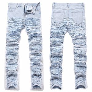 Jeans de style européen pour hommes, pantalons skinny Slim Biker Denim bleu, trous extensibles, design pour mari, grande taille 40 42 t3ZE #