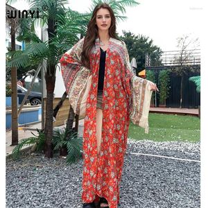 Vestido bohemio de verano de Europa, ropa de playa, cárdigan elegante de África para mujer, cárdigan de fiesta de vacaciones, tamaño libre, kimono para cubrir