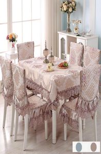 Europa tafelkleed satijn geprinte kanten stoel deksel kussenset el bruiloft decorat banket huis dinering tafelkleed set7674435