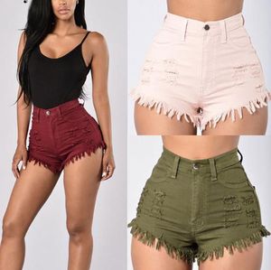 Europa Verenigde Staten Bursts Elastic Wool Hair Edge High Taille Denim Shorts Militaire groene wijn Rood roze ondersteuning Mixed Batch