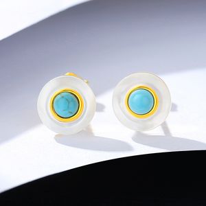 Europe Brands de marque vintage Boucles d'oreilles S925 Boucles d'oreilles Turquoise Shel