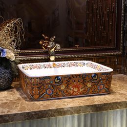 Lavabo de salle de bains en céramique, Style Vintage européen, lavabo de comptoir, fait à la main, éviers, vanités, bol d'évier de salle de bains