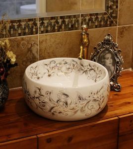 Europe Style Vintage Ceramic Art Basin Sinks COMPTENDRE TOP LAVE BASIN DE SALLE DE SALLE VÉSELS VANITIES VANITIONS SIGNE THE Céramique lavage Slein8689652