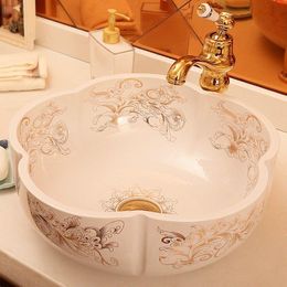 Fregaderos de cerámica de estilo vintage de Europa Lavabo de encimera Lavabo de baño Lavabo de cerámica lavabo de alta calidad Gcwrx