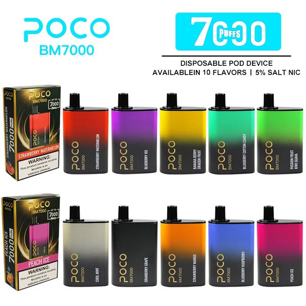 Europe Entrepôt POCO BM 7000 PUFFS Kit de dispositif de vape jetable E cigarette Vaper 17 ml 7K Puff maille bobine contrôle du flux d'air cigare électronique 10 saveurs en stock