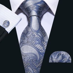 Conjunto de corbatas de almacén de Europa azul Paisley de seda para hombre, corbata tejida clásica de Jacquard, gemelos cuadrados de bolsillo, bus de boda 259W