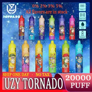 Europe Warehouse Uzy Tornado 20000 Puffs Vape20k E-cigarettes jetables 23 ml Bobine de maille de pod préfile