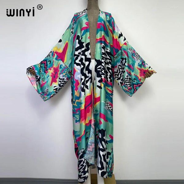 Europe Winyi Bikini Sweet Lady Beach Cardigan Cocktail Sexe Sexy Boho Maxi Holiday Fête à manches longues Kimono Cover-ups