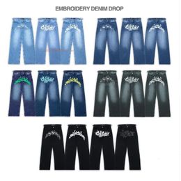 Marque européenne américaine Jeans hommes femmes Ins Explosion modèles marque pantalon en Denim décontracté rue personnalité conception impression Jeans 240228
