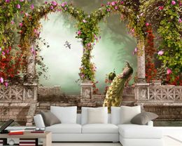Europese 3D-landschap behang pastorale pauw roman kolom tv sofa achtergrond muur romantische 3D landschap behang