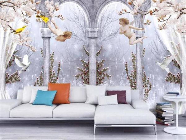 Papel tapiz europeo 3d papel tapiz elegante Ángel columna romana personaje de paloma papel de pared sala de estar dormitorio decoración interior Wa2504342