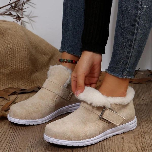 Botas de algodón de fondo plano para mujer, zapatos europeos y americanos informales, vulcanizados, de felpa, cálidos, de tubo corto, otoño e invierno, 991, 2024