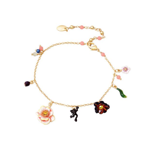 Europeo Americano Otoño e Invierno Monet Garden Series Multicolor Pétalos Joyas Flores Rana Colgante Esmalte Pulsera