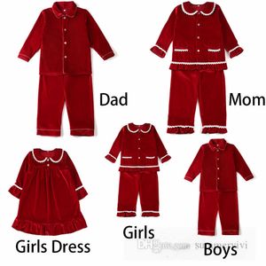 Europese Amerikaanse familie bijpassende outfits kids pleuche pyjama sets Xmas meisjes rood fluwelen Nachtjapon kerstfeest homewear loungewear Z5287