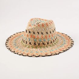 European American Handweven Lafite Beach Straw Hat Women Elegant Sun Hat Vacation Visor Raffia Fedora Hat 240412