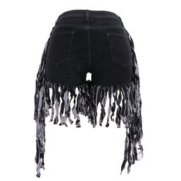 Europese Amerikaanse jeans sexy shorts hoge rek lage taille side long fringe dames jeans shorts 9072H3