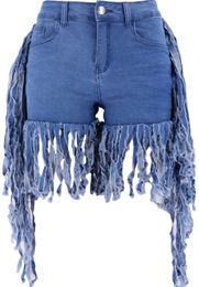 Europese Amerikaanse jeans sexy shorts hoge rek lage taille side long fringe dames jeans shorts 9072H5