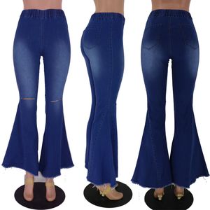 Europese Amerikaanse jeans lente broek met hoge elastische hoge taille dames jeans flard broek A015-2