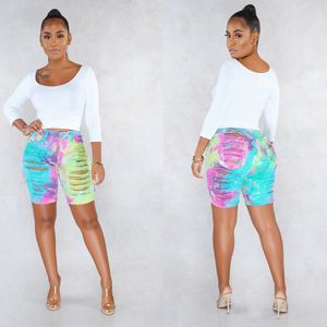 Jeans américains européens shorts pour femmes taille haute pantalons courts tie-dye déchirés pantalons en denim pour femmes 9073