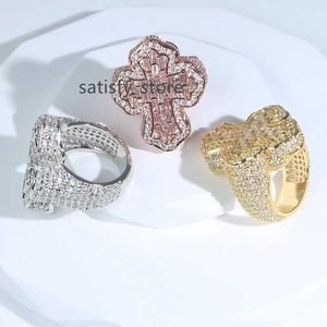 European American New Moissanite Ring Boutique Zircon Cross Cross Chunky Rings Hip Hop Moisanite Mens Rings