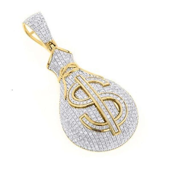 European American Style Dollar Currency Crown Yellow Gold Lab Grown Moisanite Diamond Pendants pour Colliers Man and Women