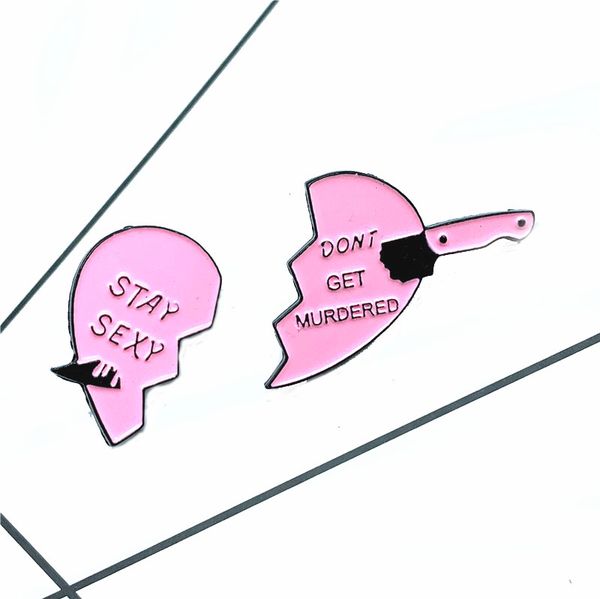 Cuchillo de corazón roto negro rosa creativo de moda de estilo europeo-americano con broche de insignia de pin de palabras