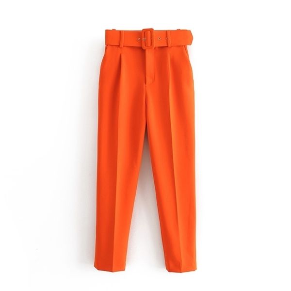 Pantalones harén multicolores plisados de estilo americano europeo Casual Pies de color sólido Mujeres con cinturón gratis 211115