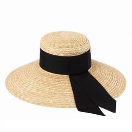 Style américain européen large Aquier de papillon ruban plat plat grand chapeau de paille de bord protection solaire grand blé naturel 240410