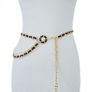 Ceintures de chaîne de taille européennes et américaines pour femmes, ceinture décorative en cuir Pu, jupe à pampilles en perles, 216R
